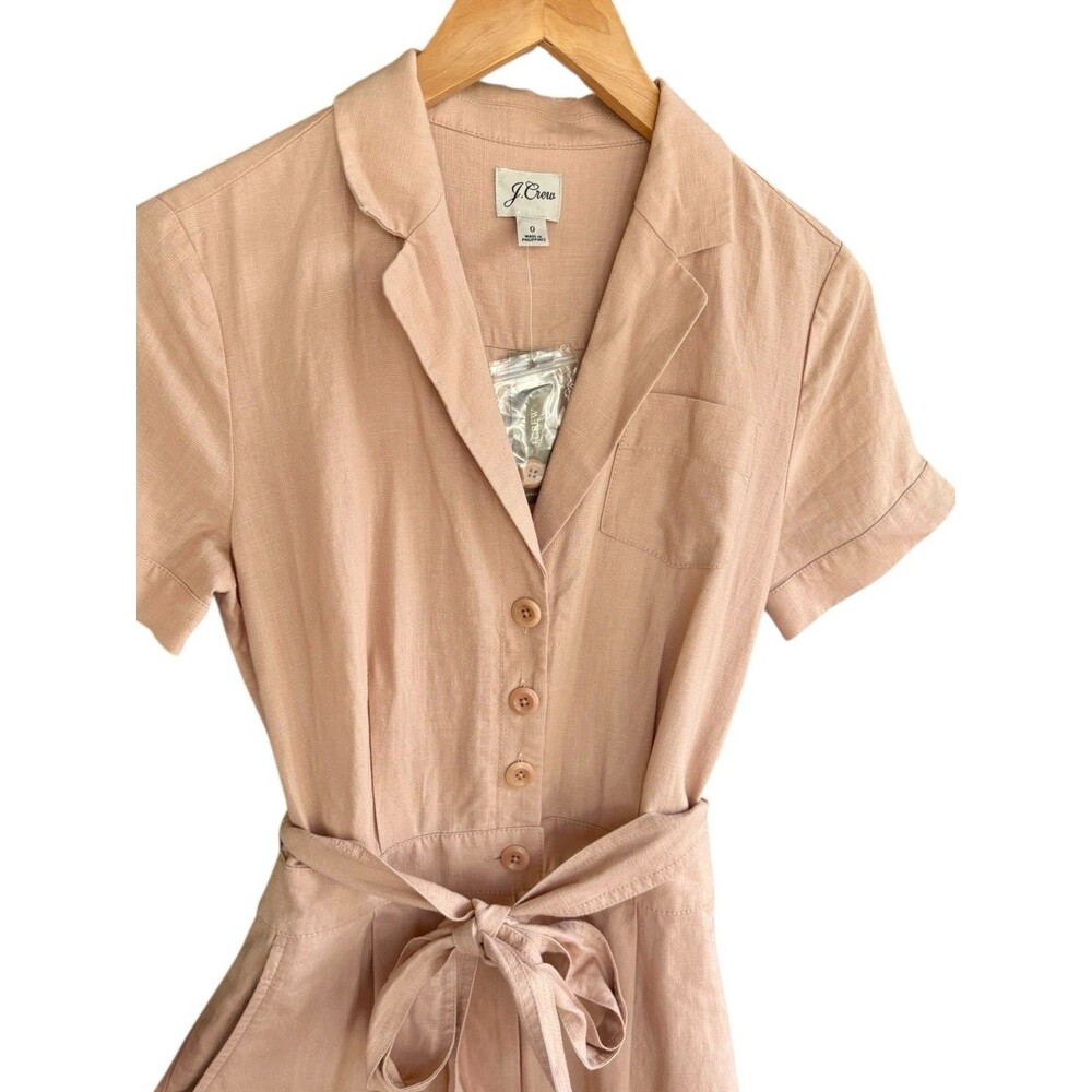 J.Crew Wide Leg Jumpsuit Womens 0 Beige Linen TENCEL Tie Waist Button NWT AY894